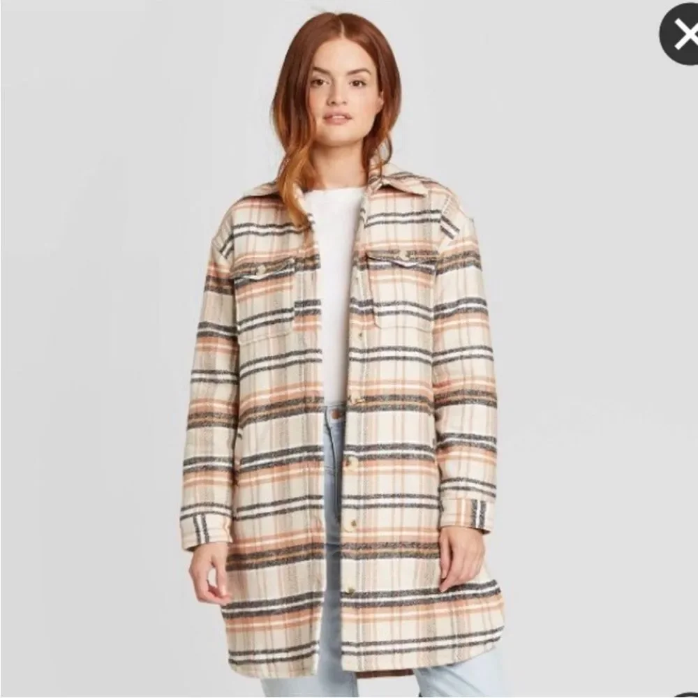 NWT Universal Thread Mid Length Plaid Shirt Jacket Size XS